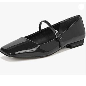 Black Patent Square Toe Mary Jane Flats by Milooney shoes, with Chunky Low Heels